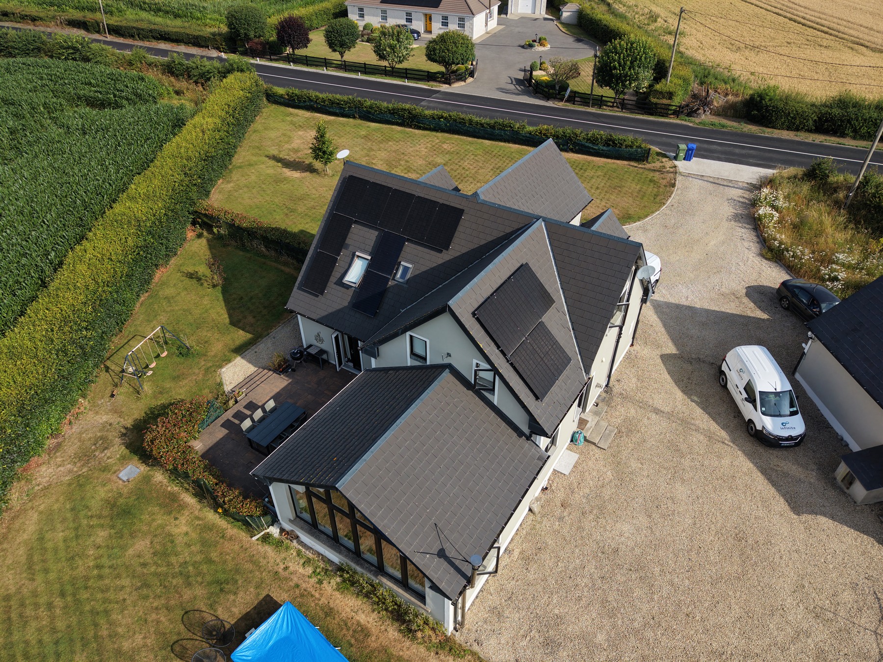 Solar panels on Alan O’Reilly’s home, photographed from above